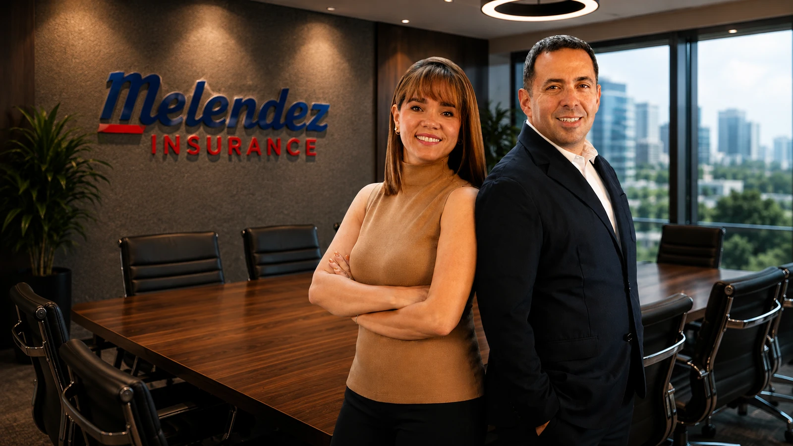 El dueño de Melendez Insurance y su esposa en la oficina